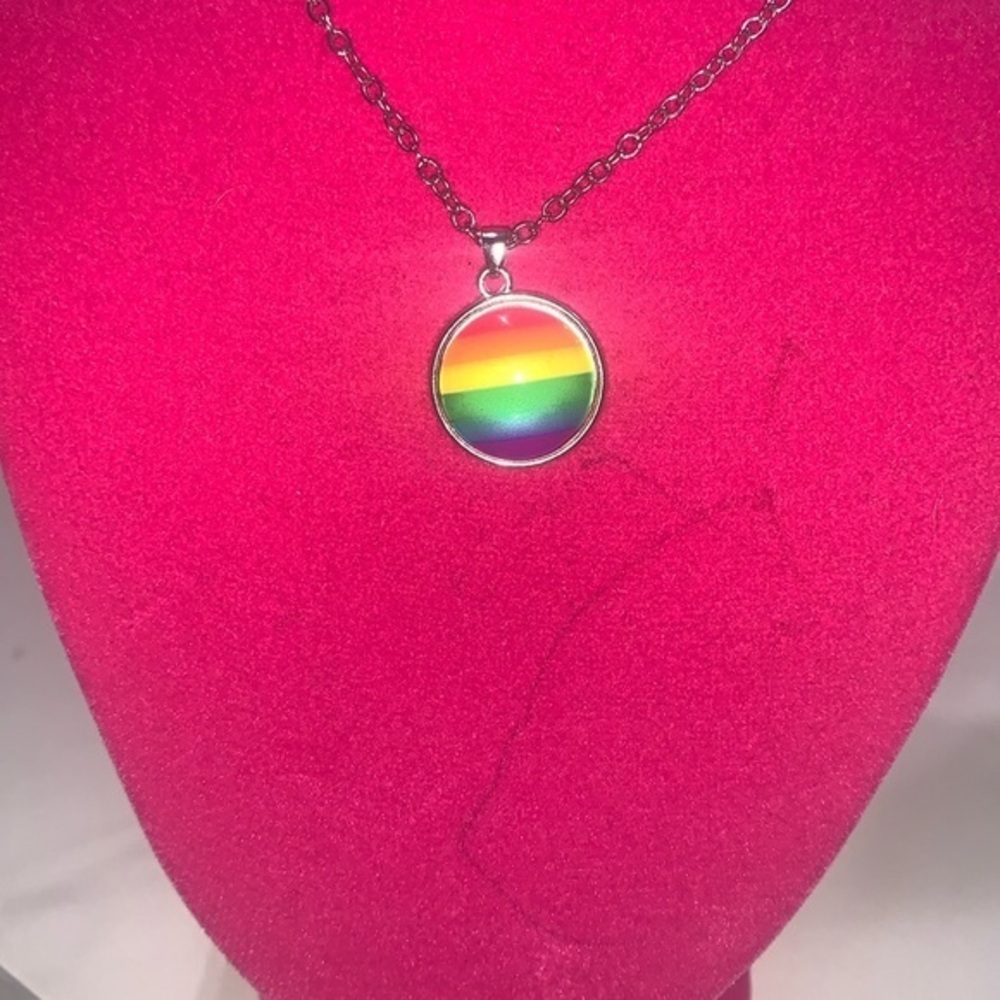 Silver Plated chain necklace with Rainbow Pride Gay Pendant​